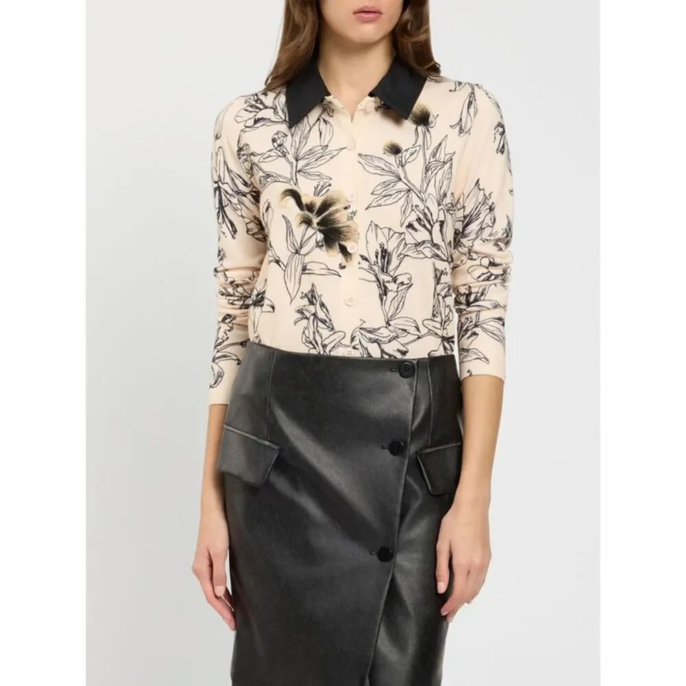 Twinset U&B Women Twinset U&B Long-Sleeved Floral Print Knit Polo Shirt